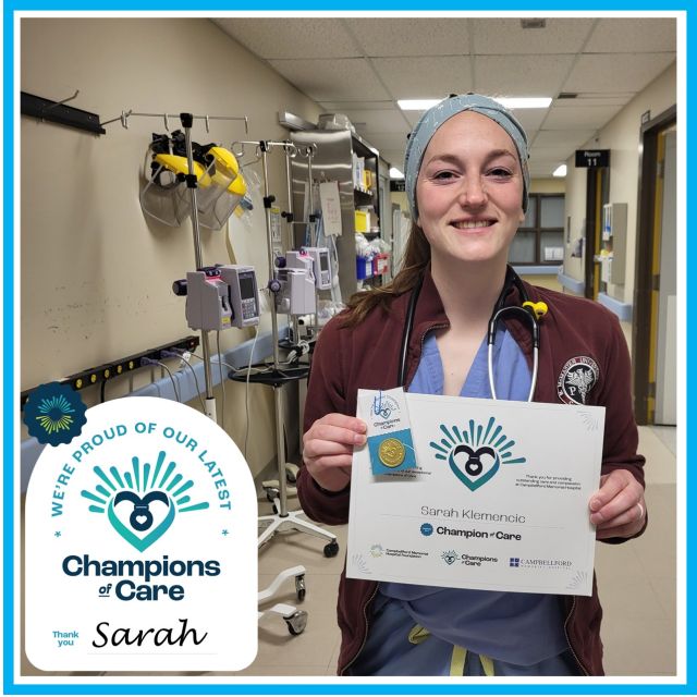 Champions of Care Recipient ~ The Campbellford Memorial Hospital Foundation is pleased to announce the latest recipient of our Champions of Care Program. The Foundation received a donation in honour of Physician Assistant Sarah Klemencic. Here is what the donor had to say, I came to the Emergency Department and Sarah was first rate. Best wishes. Way to go, Sarah!Find out more about the Champions of Care Program at https://givetocmh.ca/champions-of-care/.#ChampionsofCare #CMHStrong #TransformingCareTogether #Frontlinecare