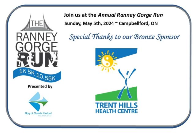 The Annual Ranney Gorge Run is taking place this coming Sunday! We want to take a moment to thank our Bronze Sponsor ~ Trent Hills Health Centre for its support! We wouldnt be able to host this great event in support of Campbellford Memorial Hospital Foundation without generous sponsors.It's not too late to register at www.ranneygorgerun.ca..#transformingcaretogether #ranneygorgerun #FrontlineCare