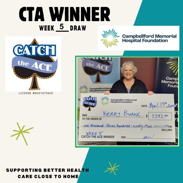 Congratulations to the CMH Foundation's Catch the Ace Week #5 Winner, Kerry Burke. Kerry won the Week #5 Prize of $1,392. Envelope #29 was opened and had the 7 of Clubs inside! The lucky ticket was purchased at MacLaren IDA Pharmacy!#CatchtheAce #Ontario #CMHStrong